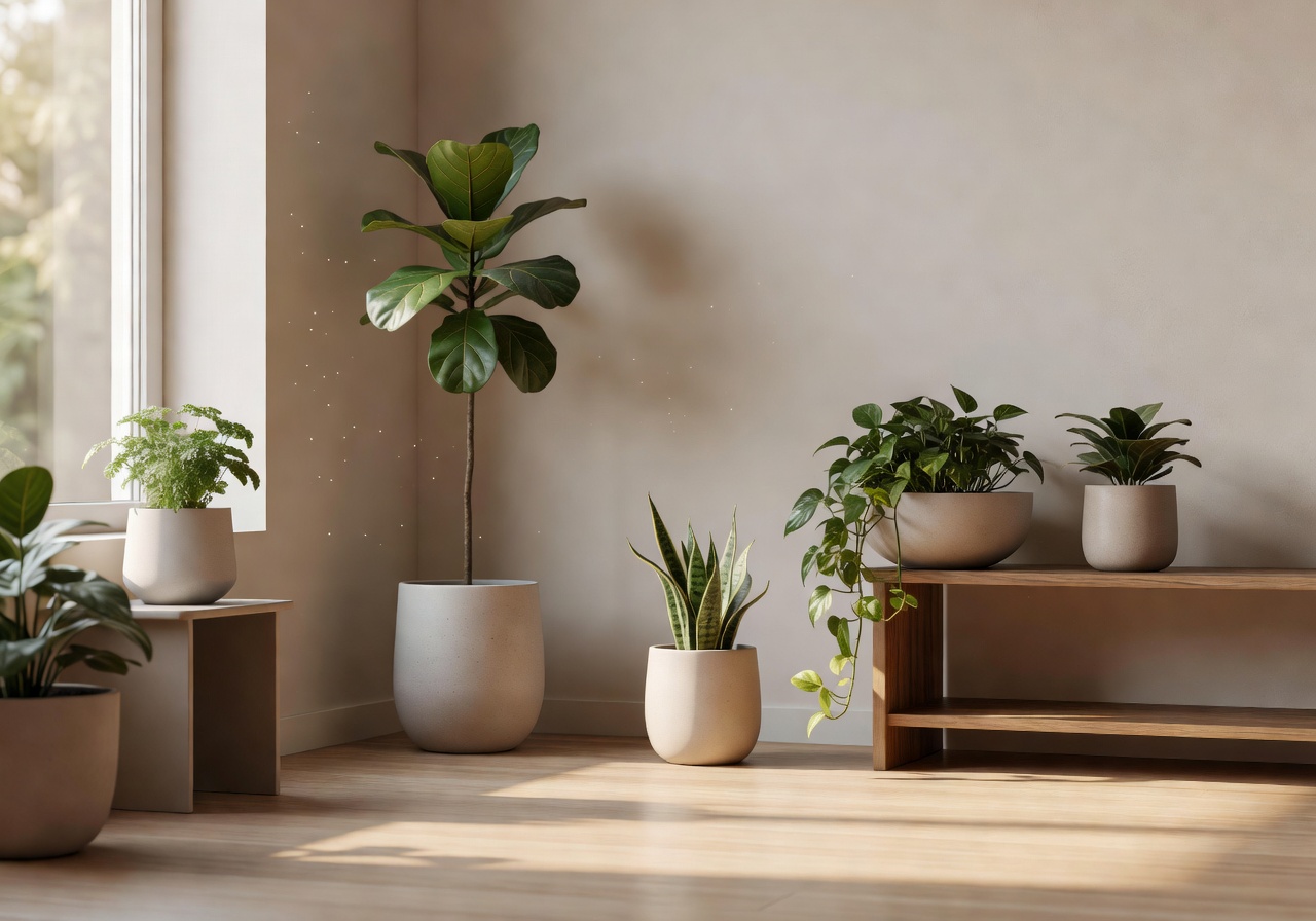 Home decor plants aesthetic living room with minimal Scandinavian furniture