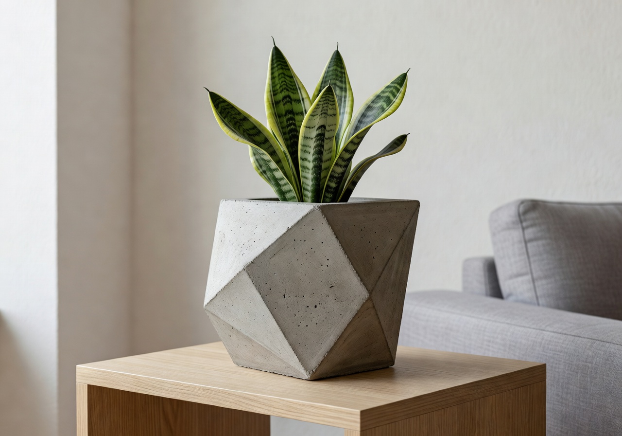 Concrete geometric planter with modern angular design for contemporary homes