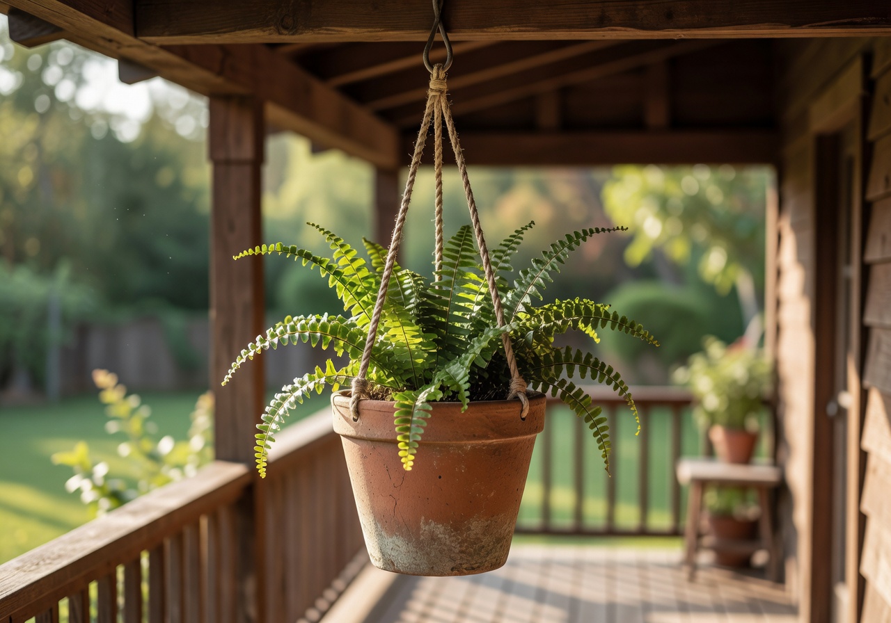 Hanging planters with trailing green plants in a cozy bohemian interior